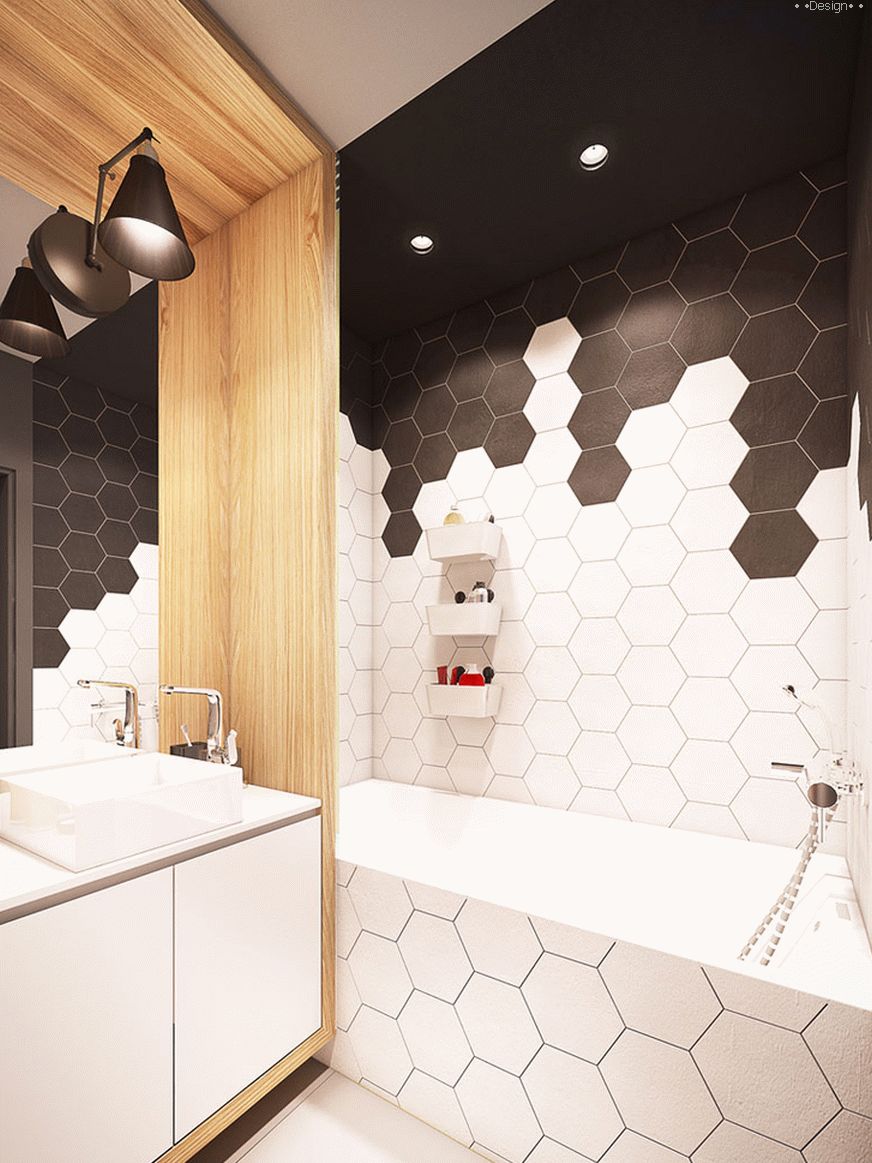 design of a small bathroom in black and white